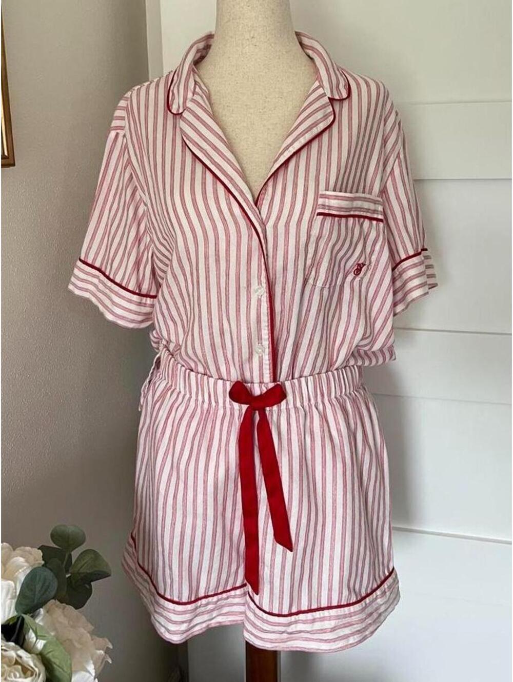Victoria's Secret white & red striped pajama set